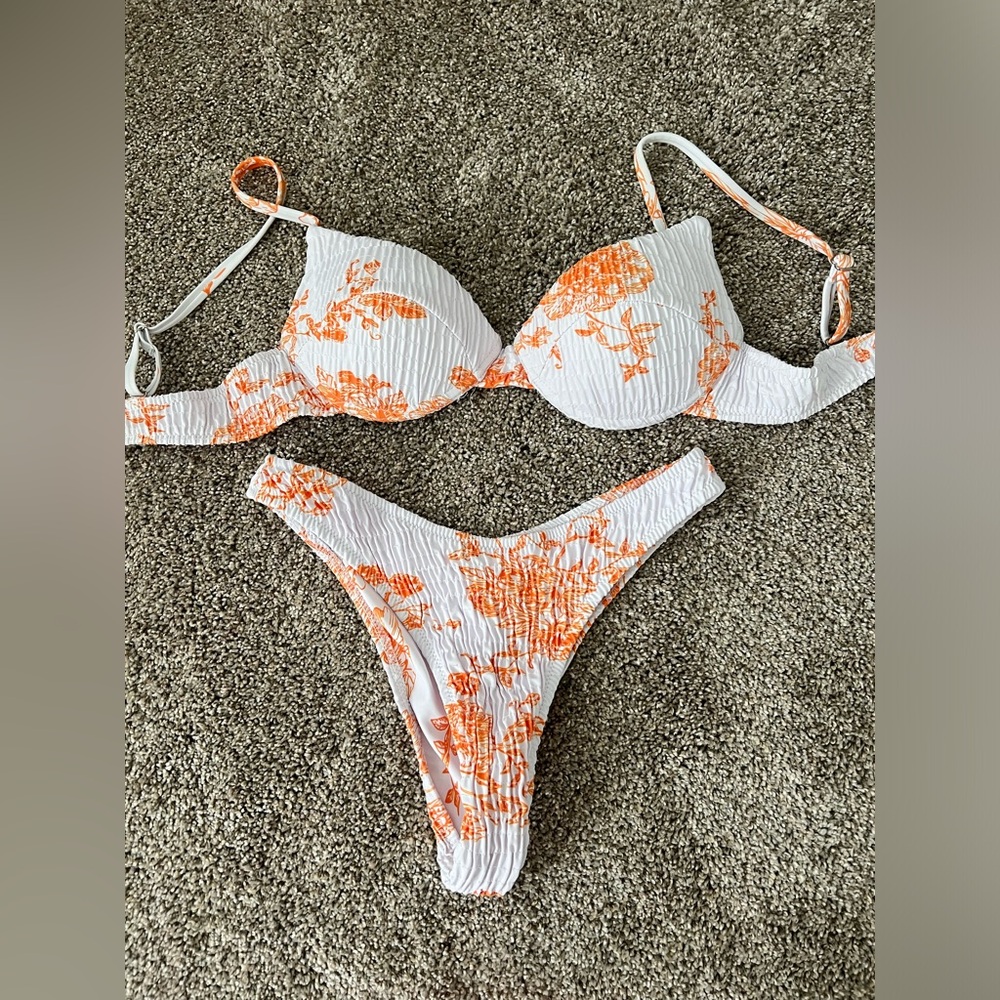 Orange and White Patterned European Summer Bikini Set